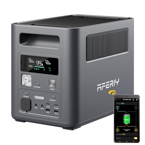AFERIY 1800W Tragbare Powerstation, 1024Wh LiFePO4 & 1Std Schnellladung Solargenerator, <10ms USV, 9 Ausgänge, mit APP, BMS, Reine Sinuswelle 230V, für Outdoors Camping/RV/Garten/Notfall 【2026 Neue】