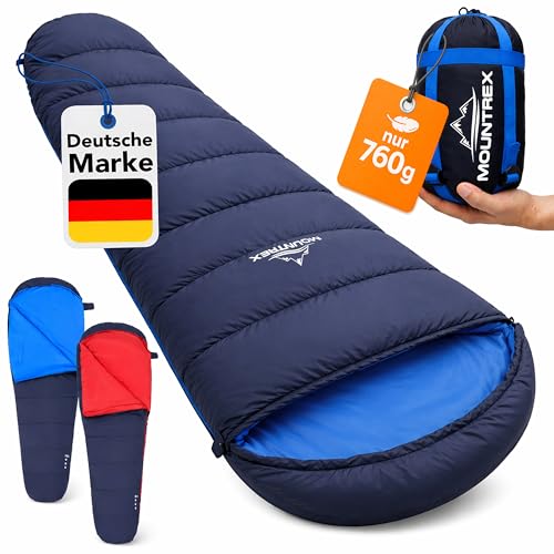 MOUNTREX Schlafsack Sommer 10°C / 20°C - Kleines Packmaß & Ultraleicht (760g) - Erwachsene Outdoor Sommerschlafsack, Mumienschlafsack (205x80cm) - Kompakt, Warm, Leicht und Koppelbar