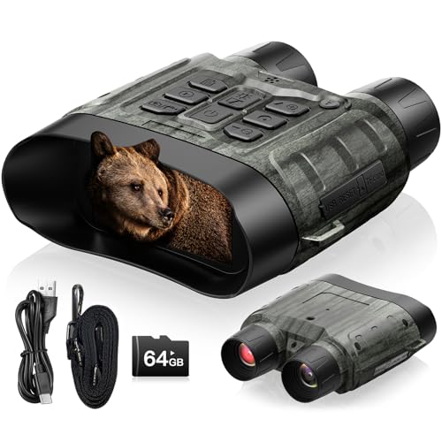 Nachtsichtgerät, 4K 112MP Infrarot-Fernglas Nachtsichtgerät, Nachtsichtgeräte Jagd 12X Digitalzoom Reichweite 450M, 5000mAh Wiederaufladbares, 64GB TF-Karte für Jagd Sicherheit Camping