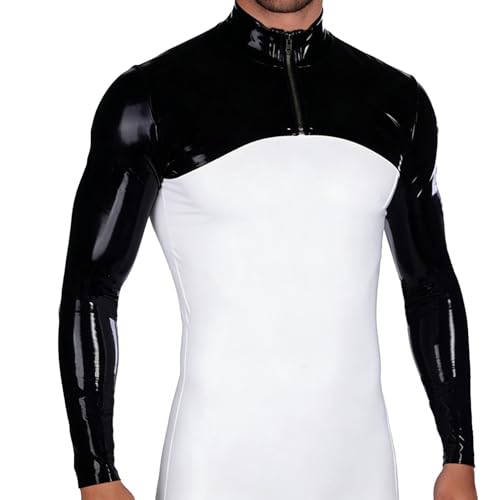 GREEFEI Latex Shrug Jacke mit Langen Ärmeln für Herren,Gummi Schulter Jacke mit Ärmelüberzug und Frontreißverschluss L