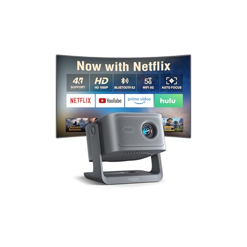 [3500ANSI & Offiziell lizenzierte App] Smart Beamer 4K Heimkino, VISSPL 3D Dolby Audio und Autofokus Outdoor Projektor Handy, WiFi6 Bluetooth Video Projektor mit 360° verstellbarem Standfuß