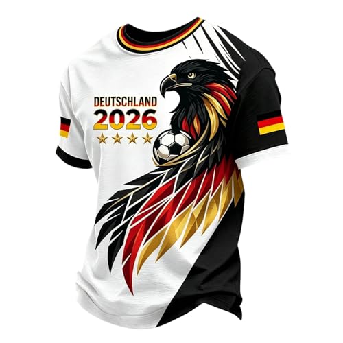 Deutschland T-Shirt Herren Retro Fußball Trikot mit Adler WM 2026 Fußballfans Tee Top Kurzarm Deutschland-Symbol T Shirt Deutsche Flagge Freizeitshirt Klassische Sommer Germany Tshirt (001 Weiß, XXL)