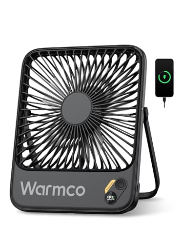 Warmco D3 Akku Ventilator 10000mAh, Tischventilator Leise, 24 Std.