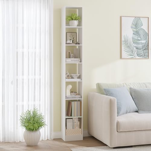 Hzuaneri Bücherregal, 7-Tier Bücherschrank, Würfelregal, Modernes offenes Regal aus Holz, Aufbewahrungsregale und Präsentationsregale für Wohnzimmer, Home Office, Schlafzimmer, Weiß BC79703X