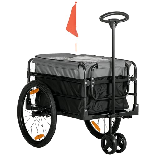 HOMCOM Fahrradanhänger Lastenanhänger mit Kupplung Bremse,Transportwagen bis 40 kg belastbar, Transportanhänger Anhänger für Fahrrad Handwagen 130 x 64 x 64/103cm