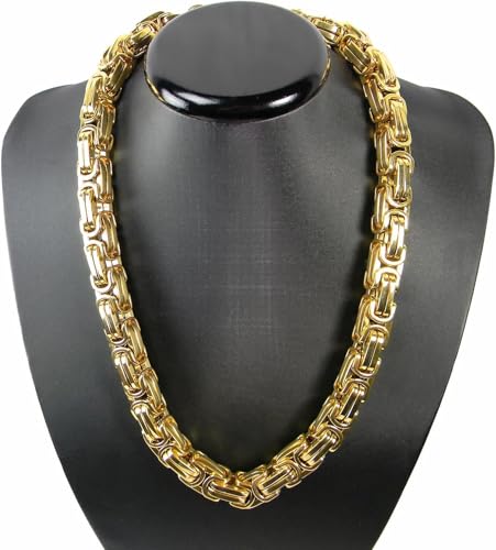 GFYWZ Luxus Königskette Gold Farbe Panzerkette Edelstahl Hals Kette Punk Rock Tribal Hip Hop Funk Rocker Biker 61 cm x 10 mm x 10 mm kk11