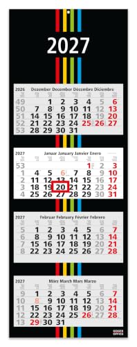 GEIGER-OFFICE 4-Monatskalender Wandkalender 2027 Black+Stripes 4-33 x 90 cm, Großformat mit 4 einzelnen, perforierten Kalenderblocks, Rückwand faltbar/Büro -Kalender