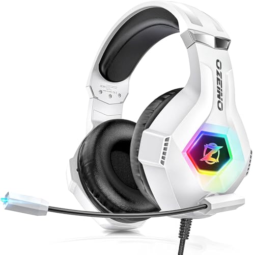 Ozeino Gaming Headset für Ps4/Ps5/Pc/Xbox 360 with 3D Surround Sound Headset mit Mikrofon Kopfhörer Noise Cancelling RGB Lichter for Gamer
