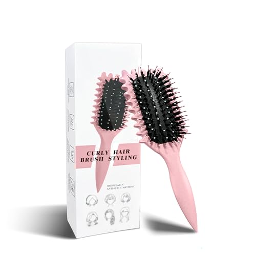Longyier Lockenbürste, Locken mit Zinken definieren Stylingbürste, zum Kämmen und Formen von Männer- und Frauenlocken, um Ziehen und Lockenablösung zu reduzieren (Rosa)