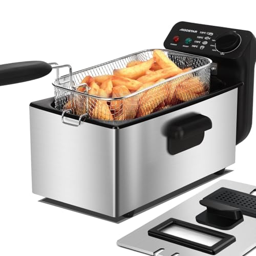 Aigostar Ushas - Fritteuse 3L, 2200 W, Transparenter Deckel, Herausnehmbare Innenpfanne, Einstellbarer Thermostat, Wedelstahl, BPA-frei