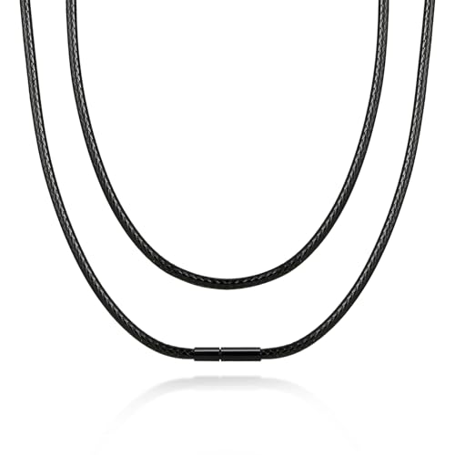 VNOX 2/3mm Leder Halskette Männer: Kunstleder Kette Schwarz Gewebt mit Edelstahl Verschluss Lederkette Herren Lederband Kette Herren Damen Länge 40-55cm Wählbar(40-2mm)