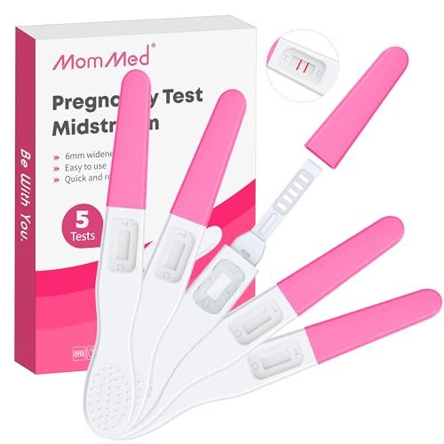 MOMMED 5 X Schwangerschaftstest, Einzeln versiegelte Verpackung Frühschwangerschaftstest, HCG Test Empfindlichkeit von 25 mIU, Pregnancy Test, 3 Minuten Schnellerkennung, 5 Stück