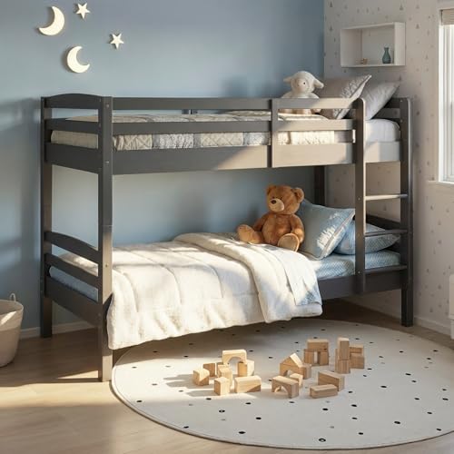 Inter Link – Etagenbett – Hochbett – Jugendbett - Rausfallschutz – Stockbett – Kinderbett – Mit 2 Lattenroste – Kiefer massivholz – Lavus - Grau lackiert – 90x200 cm