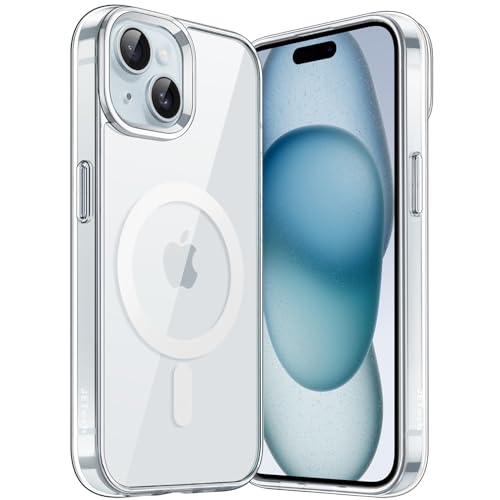 JETech Magnetisch Hülle für iPhone 15 6,1 Zoll Kompatibel mit MagSafe Kabellosem Laden, Stoßfest Handyhülle, Schutzhülle Kratzfeste Transparente Rückseite (Durchsichtig)