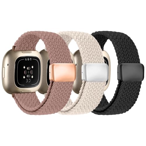 Zspoly Geflochtene Armbänd Kompatibel mit Fitbit Versa 4 Armband/Versa 3/Sense 2/Sense Armband, Magnetischer Elastischer Stoff Sport Nylon Ersatzarmband für Fitbit Versa4/3/Sense1/2 für Damen Herren