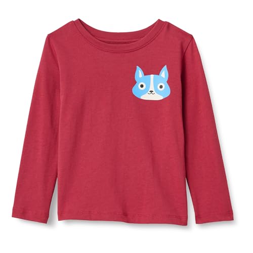 Amazon Essentials Jungen Langärmelige T-Shirts, Dunkelrot Hund, 6-7 Jahre