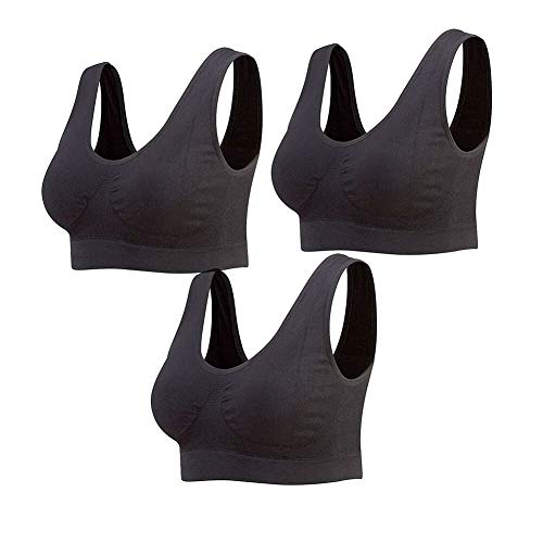 Lemef 3er-Pack Nahtlose Sport-BHS, drahtlose Yoga-BHS mit herausnehmbaren Pads Gr. 4X-Large, 3* Schwarz