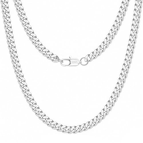 Mieoyue 925 Sterling Silber Panzerkette Halskette für Herren 5/7/9mm Breite Kubanische Gliederkette (7mm, 60.0 Zentimeter)