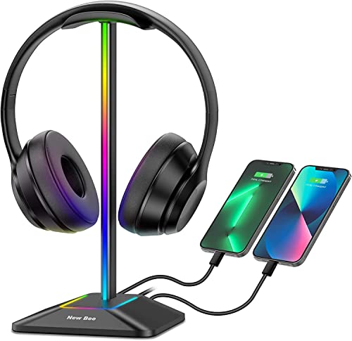 New Bee Kopfhörer Ständer RGB Headset Halterung mit USB Typ-C Ladegeräten und Datenübertragung Universal Gaming Headset Ständer Kopfhörer Halter für alle Kopfhörer(Schwarz)
