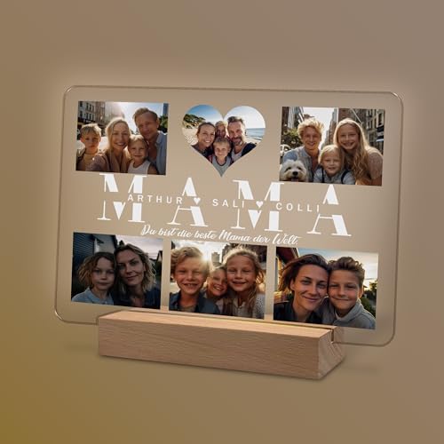 Yuweli® Fotobild Geschenke für Mama personalisierte optinale Nachtlampe mit Foto und Namen als Geschenk für Mutti zum Muttertag Geburtstag