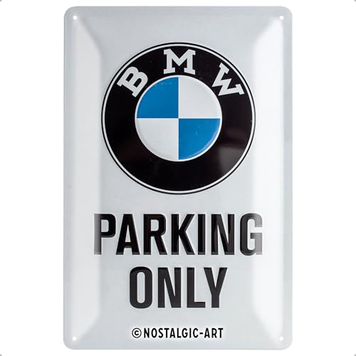 Nostalgic-Art Retro Blechschild, 20 x 30 cm, BMW – Parking Only White – Geschenk-Idee für BMW Accessoires Fans, Original Lizenzprodukt (OLP), aus Metall, Vintage Design, Blechschilder Sprüche