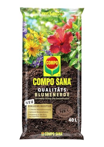 SANA® Qualitäts-Blumenerde mit 12 Wochen Dünger für alle Zimmer-, Balkon- und Gartenpflanzen 40 L