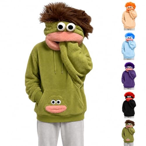 Lvnsdknerse Onesie für Erwachsene Grünes Monster Silly Onesie Pajamas | Kuscheliger Schlafanzug mit Kapuze & Taschen, Big Mouth Monster Pajamas,Unisex Overall
