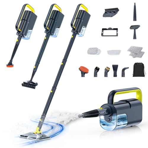 10-in-1 Dampfreiniger mit abnehmbarem Handgerät, 350ml Tank, 10s Aufheizzeit, 248°F (120°C) Dampf, 2-Stufen Steuerung & Drehkopf für Böden, Teppiche, Fliesen - Leichtgewicht & Multifunktional