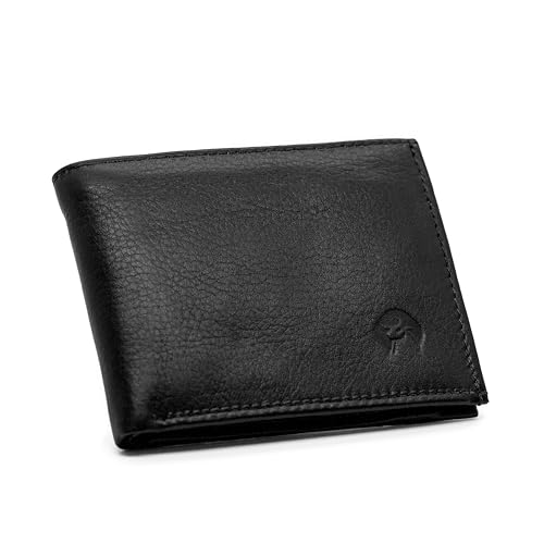 H&H Schmale Geldbörse Herren - Portemonnaie Geldbeutel | 100% Handmade Echt-Leder klein small Soft (Schwarz Glanz)