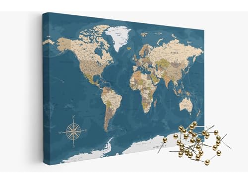 framed concept | Weltkarte mit Pinnnadeln | Handgefertigte Wanddekoration mit 50 goldenen Pins | Einzigartige Geschenkidee