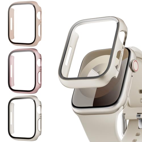Lovmunia 3-Stück Hülle mit Schutzfolie für Apple Watch Series 9/8/ 7 41mm