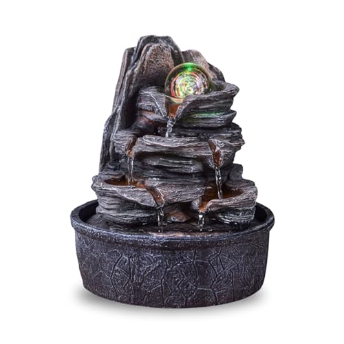 Zimmerbrunnen Wasserfall Natur Treppe Steineffekt Buntes Licht, Geschenkidee, Innendekoration in Bewegung - Zen Tischbrunnen Entspannend, Glücksbringer Objekt, H 25cm - Luberon Zen'Light