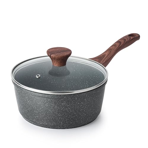 SENSARTE 18CM Antihaft-Kasserolle mit Deckel, 2L Kleiner Topf mit Schweizer Granit-Beschichtung, Stay-cool Griff, Mehrzweck-Soßentopf Kleine Küche Kochtopf, Induktion Geeignet