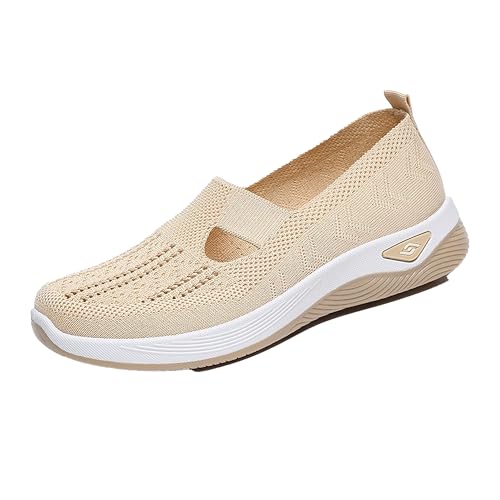 XCMXBM Orthopädische Damenschuhe, leichte H-Typ-Mesh-Schuhe, Slip-On-Wanderschuhe, Sommer-Outdoor-Sportschuhe (Beige, Erwachsene, Damen, 39, Numerisch, EU Schuhgrößensystem, M)