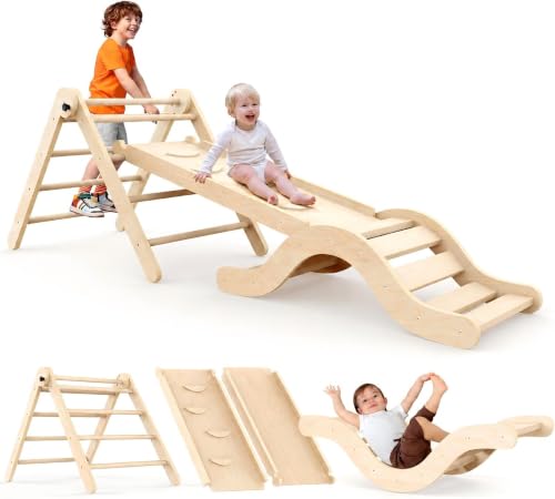 Montessori Indoor Spielset: 7-in-1 Klettergerüst mit Rutsche, Bogen & Matte für Kleinkinder und Kinder (1-3 Jahre)