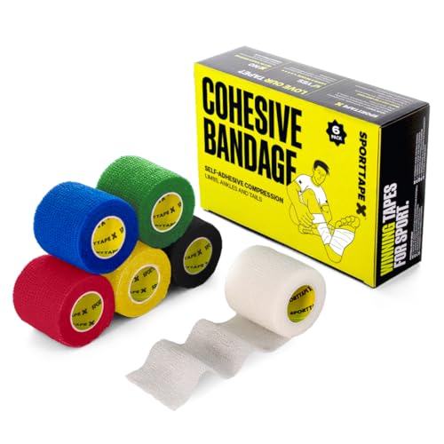 6 Rollen SPORTTAPE Kohäsive Bandage | Selbstklebendes Tierband - 5 cm x 4,5 m - Gemischt | Bandage für Hunde, Pferde, Reitsport