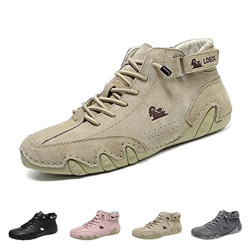 Italienische Handgefertigte Wildleder Stiefel Mit Klettverschluss, Beck-Schuhe Für Damen, Wasserdicht, Leichte, Rutschfeste, Atmungsaktive Outdoorbarfuss Schuhe Damen Wanderschuh(Khaki,39 EU)