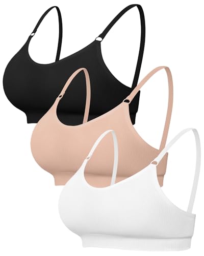 Channo Sport-BH für Damen ohne Bügel - 3er Pack ohne Nähte aus atmungsaktivem Nylon mit verstellbaren Trägern