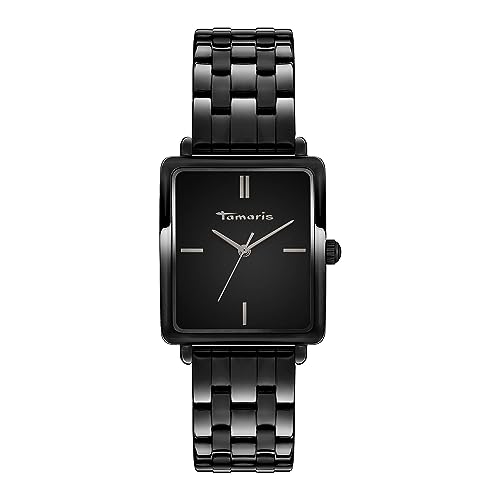 Tamaris Damenuhr mit eckigem Gehäuse & Edelstahlband oder Lederband – Schlichte Armbanduhr für Damen in Silber, Gold, Roségold, Schwarz, Blau, Grün, Lila uvm
