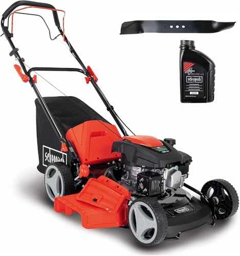 Scheppach MS161-46 Benzin Rasenmäher - 46 cm Schnittbreite | 55 Liter Fangkorb | Stahlgehäuse | 7-stufige Höhenverstellung | Mulchfunktion | Radantrieb | Seitenauswurf | inkl. Ersatzmesser & Motoröl