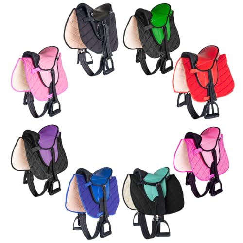 PFIFF 103106 Sattelset für Shettys oder Holzpferde, Komplettset, Kindersattel, Grün