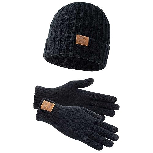 Lonsdale DEAZLEY Unisex Mütze und Handschuh Set, Black, L/XL