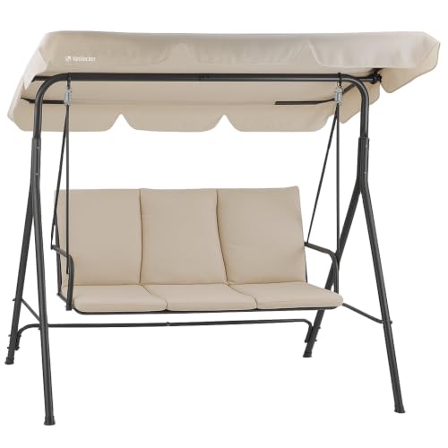 HinHocker Hollywoodschaukel 3-Sitzer mit Sonnendach | bis 250 kg belastbar | Schwingliege, Schaukelbank Outdoor | Gartenschaukel, Swing Chair | Softschaukel, Verandaschaukel, Outdoor Sitz (Beige)