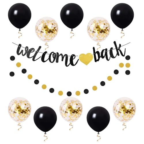 ALEGRE Welcome Back Deko Ballon,Girlande Willkommen Zuhause Deko,Welcome Home Deko Set mit Welcome Back Banner und Konfetti Luftballons,Willkommen Deko für Babyshower,Familie Party,Einweihungs Party