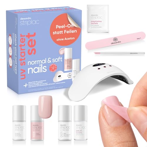 alessandro Striplac UV Nagellack Set - Normale & Weiche Nägel - Bis zu 15 Tage Halt ohne Absplittern - Leichtes Entfernen - Schonend & Vegan - Inkl. LED-Lampe