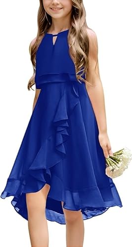 Haloumoning Mädchen Kleider Sommer Festlich Kleid Ärmellos Prinzessin Partykleid Brautjungfern Tanzen Ball Hochzeits Blumenmädchenkleid Saphirblau 150