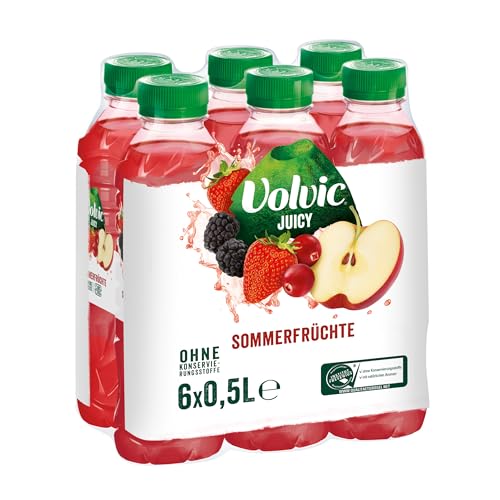 Volvic Juicy Sommerfrüchte – Mit Mehrfruchtsaft aus Fruchtsaft­konzentraten – Nur natürliche Aromen – 6 x 0,5 l (6er Pack)