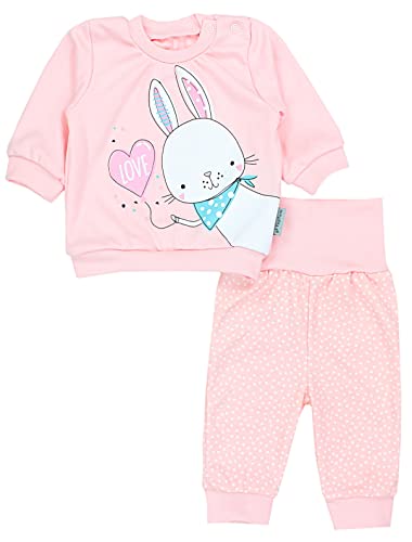 TupTam Baby Mädchen Outfit Langarmshirt mit Print Spruch Babyhose Babykleidung 2teilig, Farbe: Kaninchen Love/Punkte Aprikose, Größe: 80