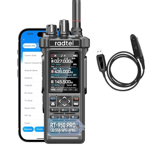 Radtel RT-950 PRO Amateurfunkgerät, GPS/APRS, 10 W Walkie-Talkie, Handfunkgerät mit großer Reichweite, AM/FM/CB/SW/MW/LW RX, Bluetooth-App-Programmierung, NOAA, Spektrumanalysator (mit Prog