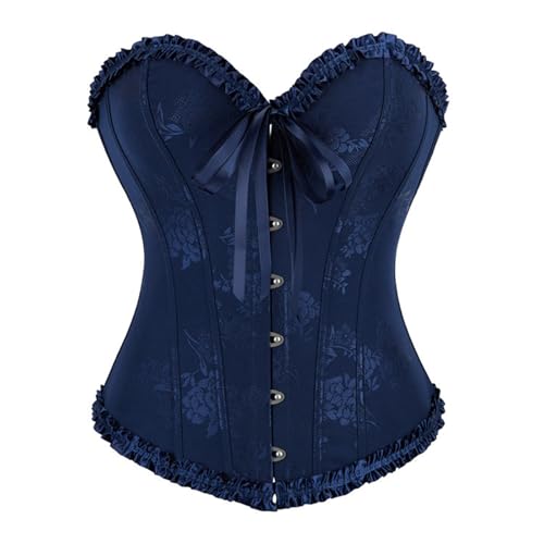 Generisch Korsett blau Top Oberteil Damen Bauchweg Vintage Corsage Vollbrust Halloween Korsage Übergrößen Corset Top Corsett,BU1,S